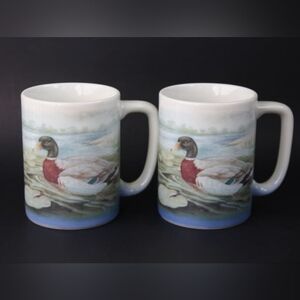 Set of 2 Vintage Duck Mug Otagiri Signed P. Breat Farmhouse Decor